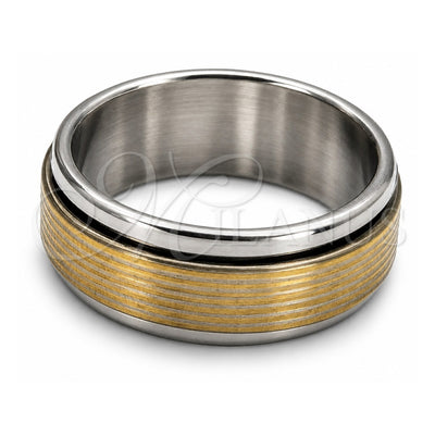 Stainless Steel Mens Ring, Double Design, Polished, Golden Finish, 01.63.0685.09 (Size 9)