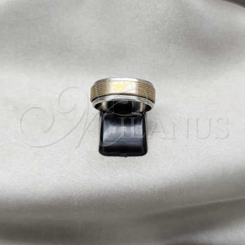 Stainless Steel Mens Ring, Double Design, Polished, Golden Finish, 01.63.0685.10 (Size 10)