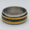 Stainless Steel Mens Ring, Triple Design, Black Enamel Finish, Golden Finish, 01.63.0687.05 (Size 5)
