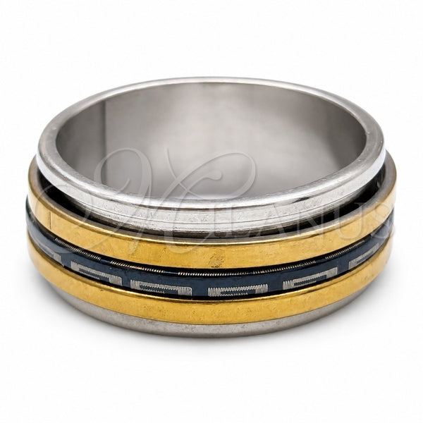Stainless Steel Mens Ring, Triple Design, Black Enamel Finish, Golden Finish, 01.63.0687.05 (Size 5)
