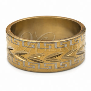Stainless Steel Mens Ring, Leaf Design, Blue Polished, Golden Finish, 01.63.0688.06 (Size 6)