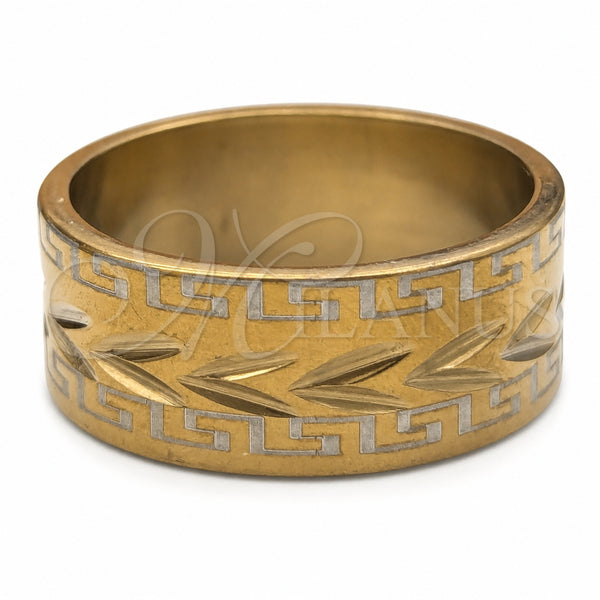 Stainless Steel Mens Ring, Leaf Design, Blue Polished, Golden Finish, 01.63.0688.06 (Size 6)