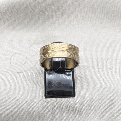 Stainless Steel Mens Ring, Leaf Design, Blue Polished, Golden Finish, 01.63.0688.06 (Size 6)