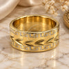 Stainless Steel Mens Ring, Leaf Design, Blue Polished, Golden Finish, 01.63.0688.08 (Size 8)