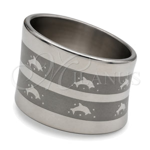 Stainless Steel Mens Ring, Dolphin Design, Blue Polished, Steel Finish, 01.63.0689.06 (Size 6)