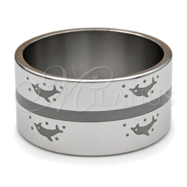 Stainless Steel Mens Ring, Dolphin Design, Blue Polished, Steel Finish, 01.63.0690.07 (Size 7)