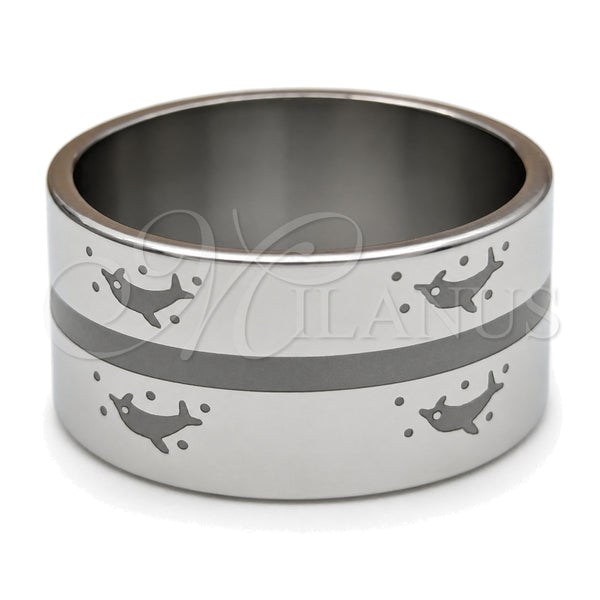 Stainless Steel Mens Ring, Dolphin Design, Blue Polished, Steel Finish, 01.63.0690.07 (Size 7)