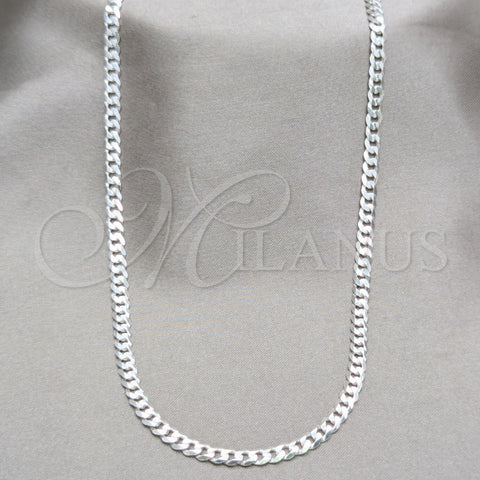 Sterling Silver Basic Necklace, Curb Design, Polished, Silver Finish, 04.420.0032.22 (0.80 Gauge, 03 MM Thickness, 22 Inches Length)