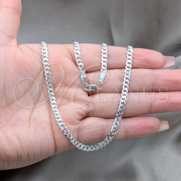 Sterling Silver Basic Necklace, Curb Design, Polished, Silver Finish, 04.420.0032.24 (0.80 Gauge, 03 MM Thickness, 24 Inches Length)