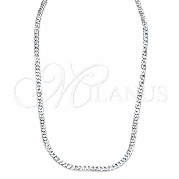 Sterling Silver Basic Necklace, Curb Design, Polished, Silver Finish, 04.420.0032.24 (0.80 Gauge, 03 MM Thickness, 24 Inches Length)
