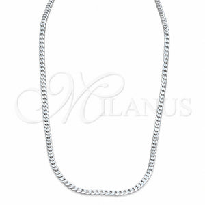 Sterling Silver Basic Necklace, Curb Design, Polished, Silver Finish, 04.420.0032.24 (0.80 Gauge, 03 MM Thickness, 24 Inches Length)