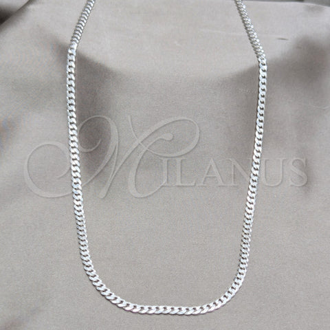 Sterling Silver Basic Necklace, Curb Design, Polished, Silver Finish, 04.420.0032.24 (0.80 Gauge, 03 MM Thickness, 24 Inches Length)