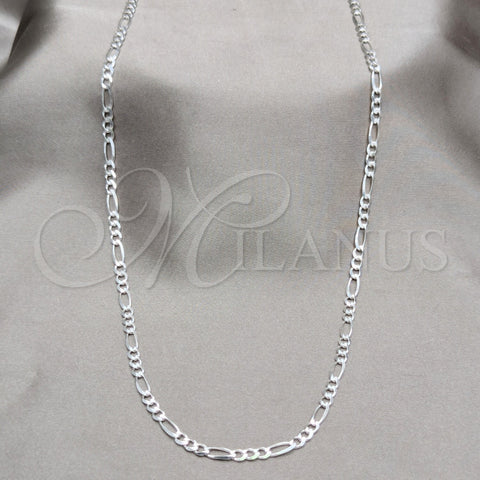 Sterling Silver Basic Necklace, Figaro Design, Polished, Silver Finish, 04.420.0015.20 (0.80 Gauge, Thickness, 20 Inches Length)