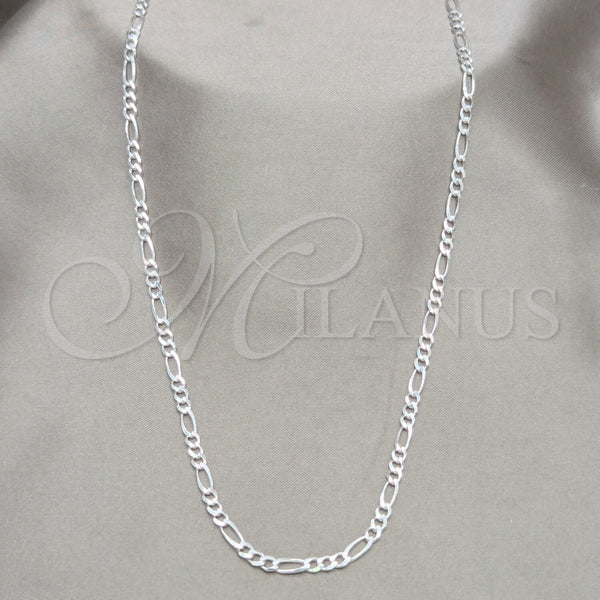 Sterling Silver Basic Necklace, Figaro Design, Polished, Silver Finish, 04.420.0015.22 (0.80 Gauge, Thickness, 22 Inches Length)