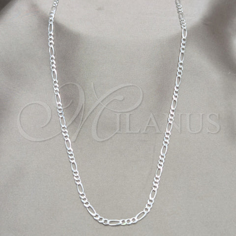 Sterling Silver Basic Necklace, Figaro Design, Polished, Silver Finish, 04.420.0015.22 (0.80 Gauge, Thickness, 22 Inches Length)