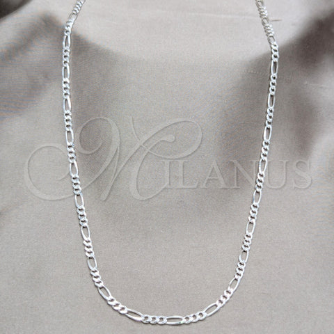 Sterling Silver Basic Necklace, Figaro Design, Polished, Silver Finish, 04.420.0015.24 (0.80 Gauge, Thickness, 24 Inches Length)