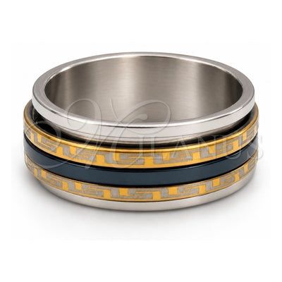 Stainless Steel Mens Ring, Double Design, Polished, Two Tone, 01.63.0696.05 (Size 5)