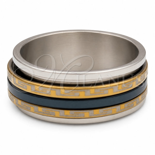 Stainless Steel Mens Ring, Double Design, Polished, Two Tone, 01.63.0696.05 (Size 5)