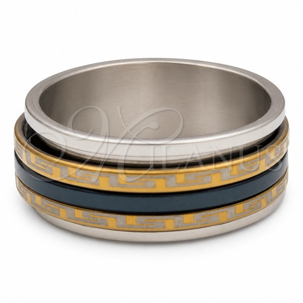 Stainless Steel Mens Ring, Double Design, Polished, Two Tone, 01.63.0696.05 (Size 5)