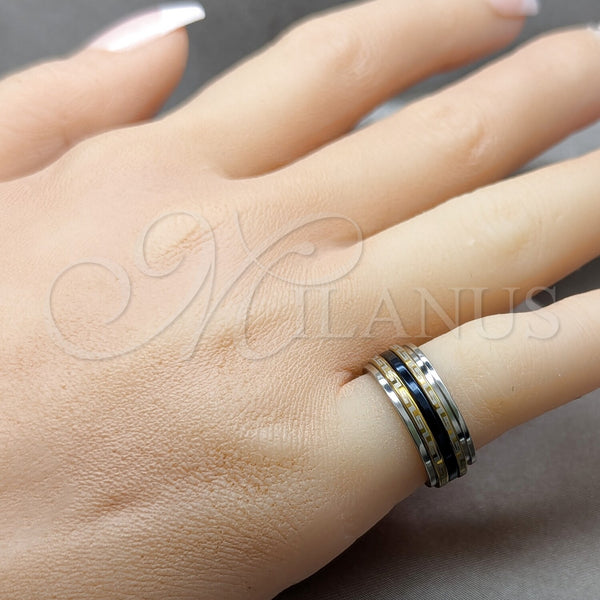 Stainless Steel Ring — Mens Ring Double Design Polished Tricolor 01.63. Size — alternate product view — SKU 161233 | Acero Inoxidable anillo — para hombre Ring Double diseño pulido Tricolor 01.63. Size — SKU 161233