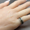 Stainless Steel Mens Ring, Double Design, Polished, Tricolor, 01.63.0696.07 (Size 7)