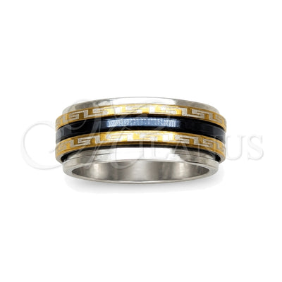 Stainless Steel Mens Ring, Double Design, Polished, Tricolor, 01.63.0696.07 (Size 7) for wholesale, main product view