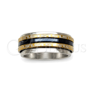 Stainless Steel Mens Ring, Double Design, Polished, Tricolor, 01.63.0696.07 (Size 7)