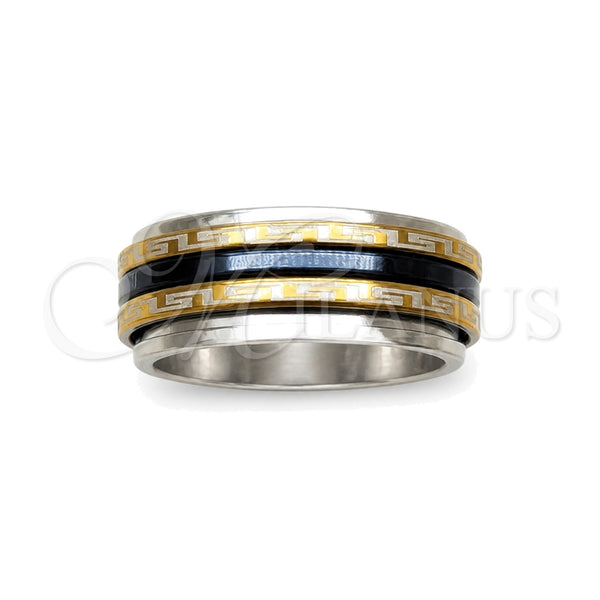 Stainless Steel Mens Ring, Double Design, Polished, Tricolor, 01.63.0696.07 (Size 7)