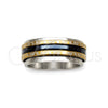 Stainless Steel Mens Ring, Double Design, Polished, Tricolor, 01.63.0696.07 (Size 7)