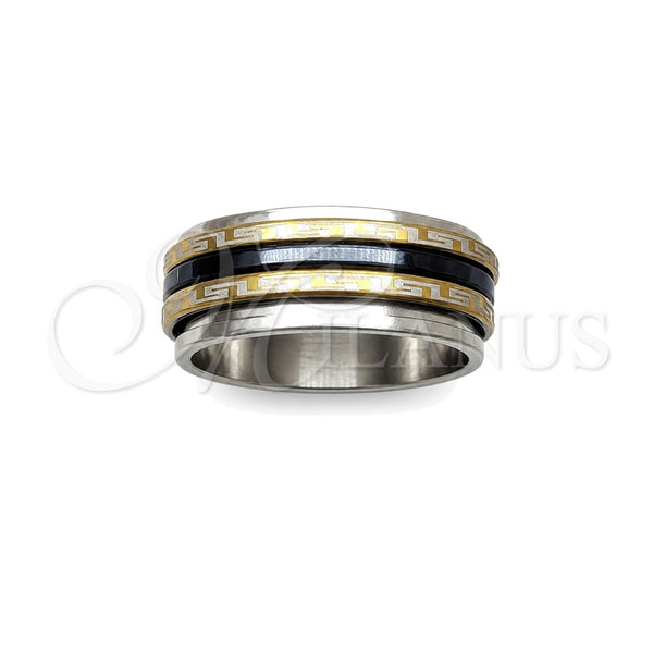 Stainless Steel Mens Ring, Double Design, Polished, Tricolor, 01.63.0696.08 (Size 8)