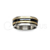 Stainless Steel Mens Ring, Double Design, Polished, Tricolor, 01.63.0696.08 (Size 8)
