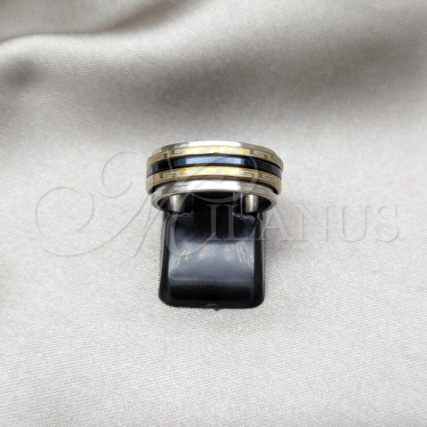 Stainless Steel Mens Ring, Double Design, Polished, Tricolor, 01.63.0696.08 (Size 8)