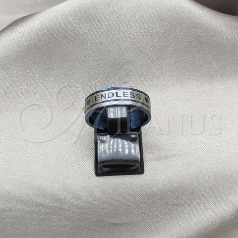 Stainless Steel Mens Ring, Heart Design, with White Crystal, Blue Enamel Finish, Steel Finish, 01.63.0697.09 (Size 9)