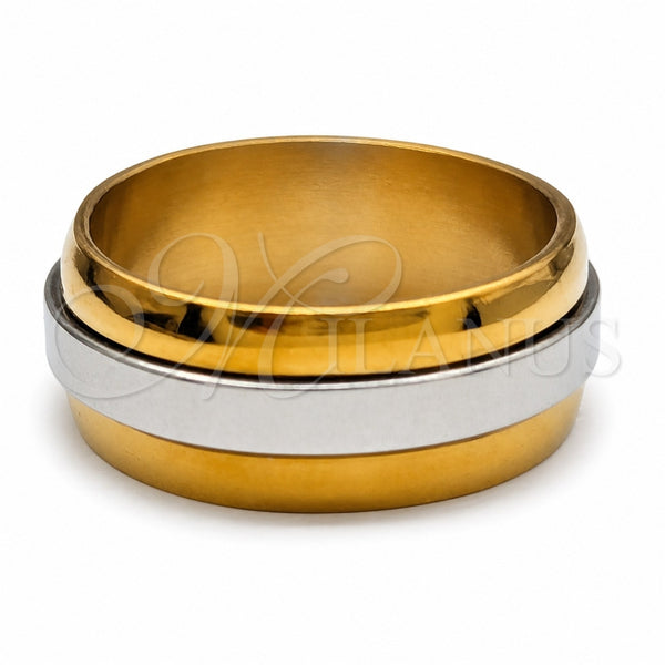 Stainless Steel Mens Ring, Double Design, Polished, Two Tone, 01.63.0701.05 (Size 5)