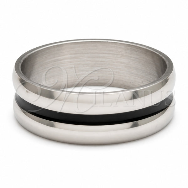 Stainless Steel Mens Ring, Black Enamel Finish, Rhodium Finish, 01.63.0703.05 (Size 5)