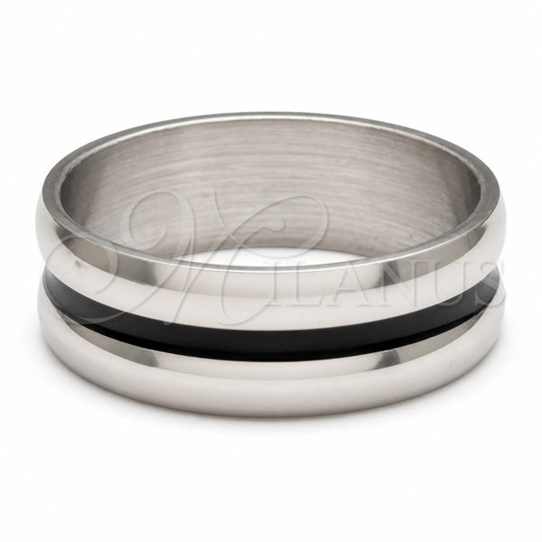 Stainless Steel Mens Ring, Black Enamel Finish, Rhodium Finish, 01.63.0703.05 (Size 5)