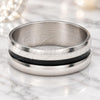 Stainless Steel Mens Ring, Black Enamel Finish, Rhodium Finish, 01.63.0703.06 (Size 6)