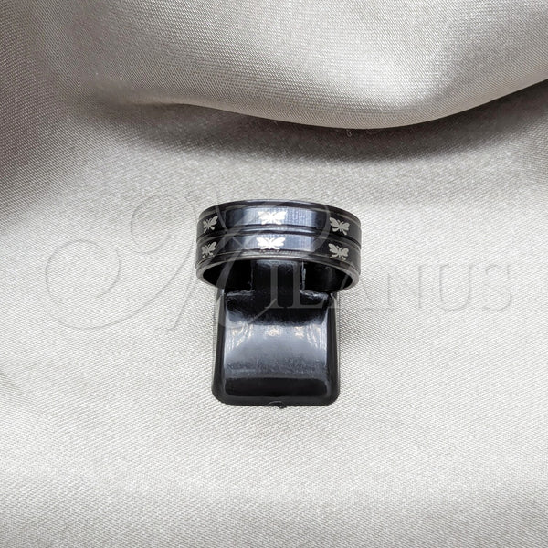 Stainless Steel Ring — Mens Ring Heart and Flower Design Polished Black — main product view — SKU 161258 | Acero Inoxidable anillo — para hombre Ring corazón and flor diseño pulido negro — SKU 161258