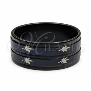 Stainless Steel Mens Ring, Heart and Flower Design, Polished, Black Rhodium Finish, 01.63.0704.06 (Size 6)