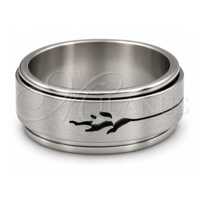 Stainless Steel Mens Ring, Double and Heart Design, Matte Finish, Steel Finish, 01.63.0693.08 (Size 8)