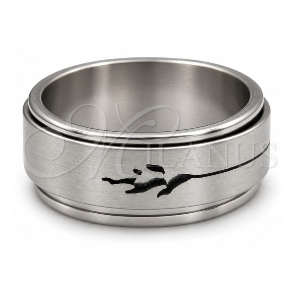 Stainless Steel Mens Ring, Double and Heart Design, Matte Finish, Steel Finish, 01.63.0693.08 (Size 8)