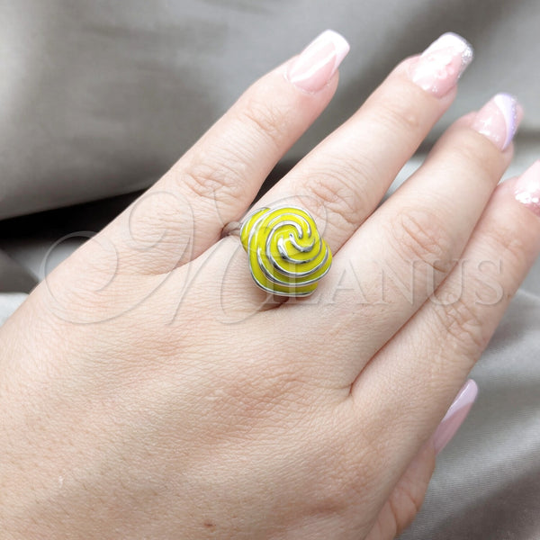 Stainless Steel Ring — Elegant Ring Flower Design Yellow Enamel Two Tone — alternate product view — SKU 161294 | Acero Inoxidable anillo — Elegant Ring flor diseño Yellow Enamel Two Tone — SKU 161294