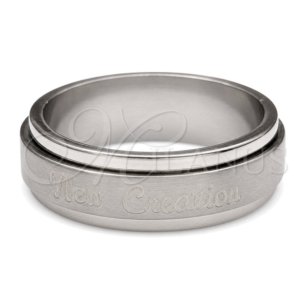 Stainless Steel Mens Ring, Duo Design, Polished, Rhodium Finish, 01.63.0740.07 (Size 7)