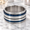 Stainless Steel Mens Ring, Double Design, Black Enamel Finish, Steel Finish, 01.63.0694.08 (Size 8)