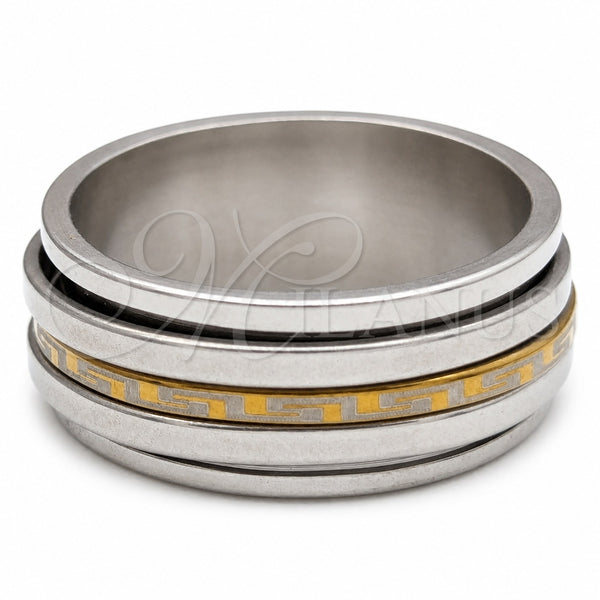 Stainless Steel Mens Ring, Double Design, Polished, Two Tone, 01.63.0716.05 (Size 5)