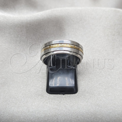 Stainless Steel Mens Ring, Double Design, Polished, Two Tone, 01.63.0716.09 (Size 9)