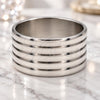 Stainless Steel Mens Ring, Polished, Rhodium Finish, 01.63.0718.08 (Size 8)