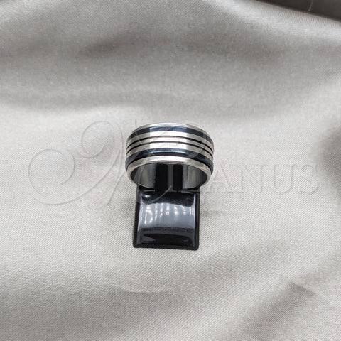 Stainless Steel Mens Ring, Black Enamel Finish, Two Tone, 01.63.0722.08 (Size 8)