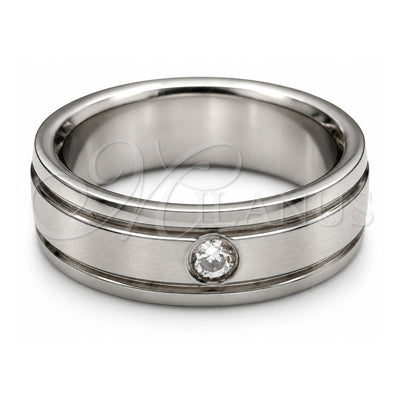 Stainless Steel Mens Ring, with White Crystal, Polished, Steel Finish, 01.63.0727.07 (Size 7)