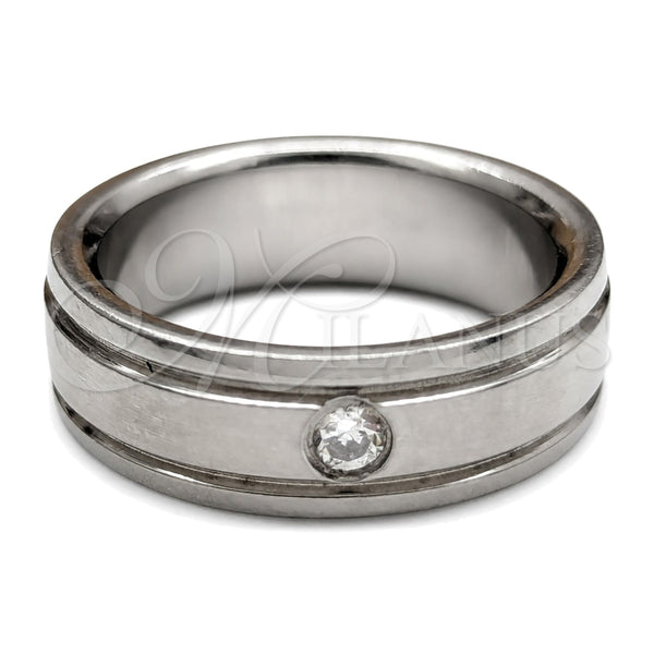 Stainless Steel Mens Ring, with White Crystal, Polished, Steel Finish, 01.63.0727.07 (Size 7)